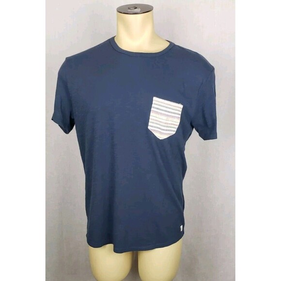 Marine Layer Mens Tee Shirt M Dark Blue Slub Striped Chest Pocket Geek Nerd Dad - Picture 1 of 6